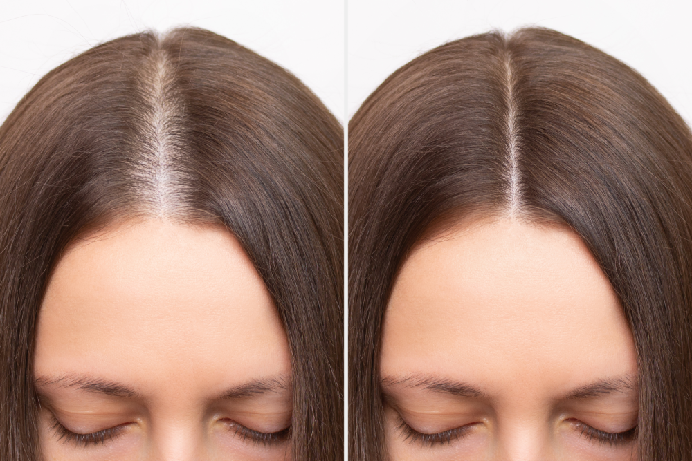 Before and after results of hair Mesotherapy for thinning.